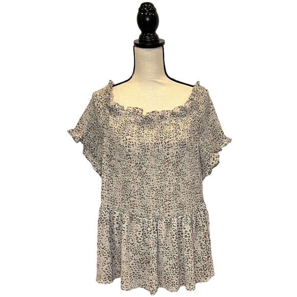 NWT Cato Womens Off The Shoulder Animal Print Peplum Blouse Top Size 18/20 - Picture 2 of 7